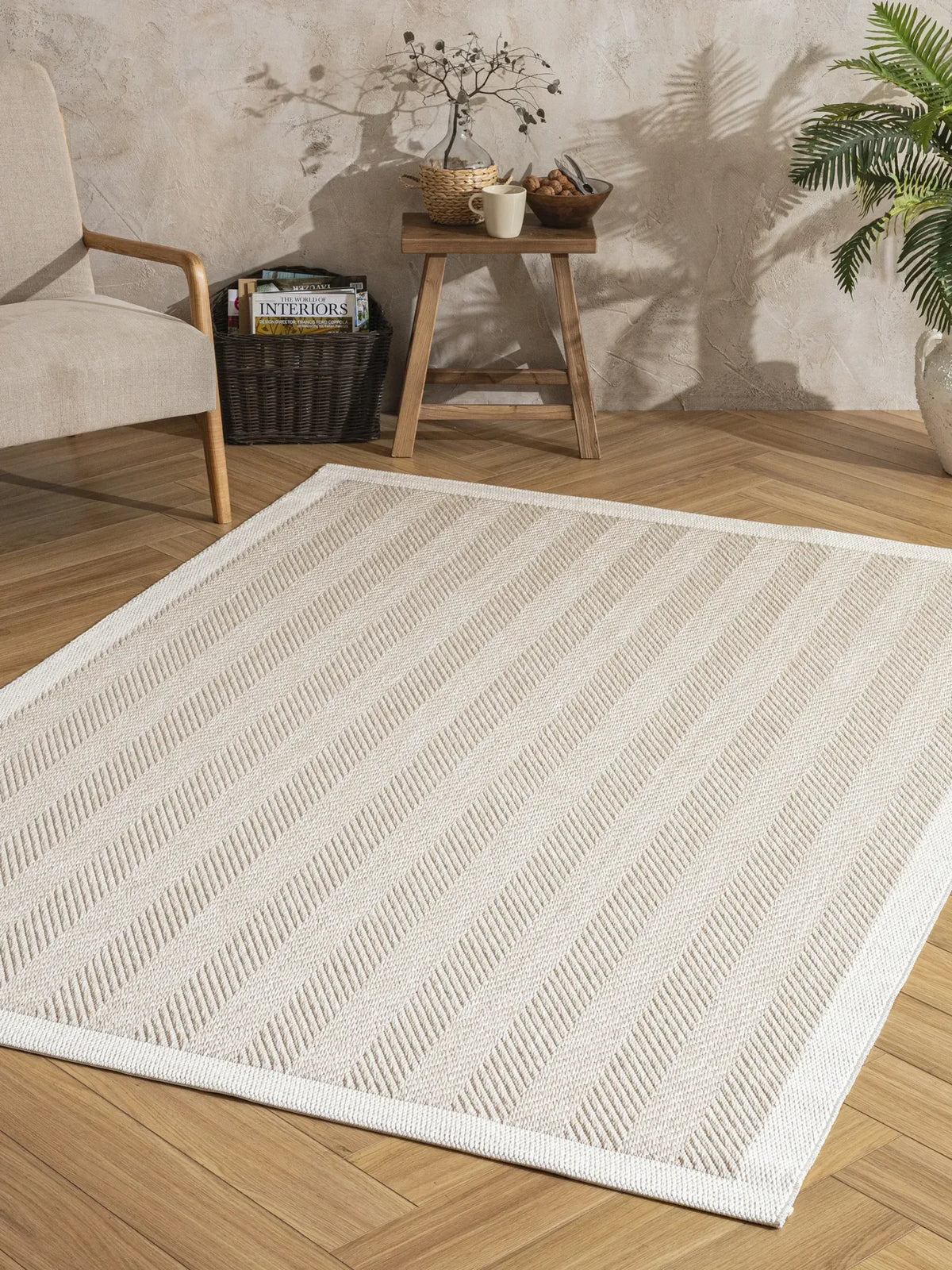 Enzo 02 Bej Krem Kaymaz Tabanlı Sisal Halı