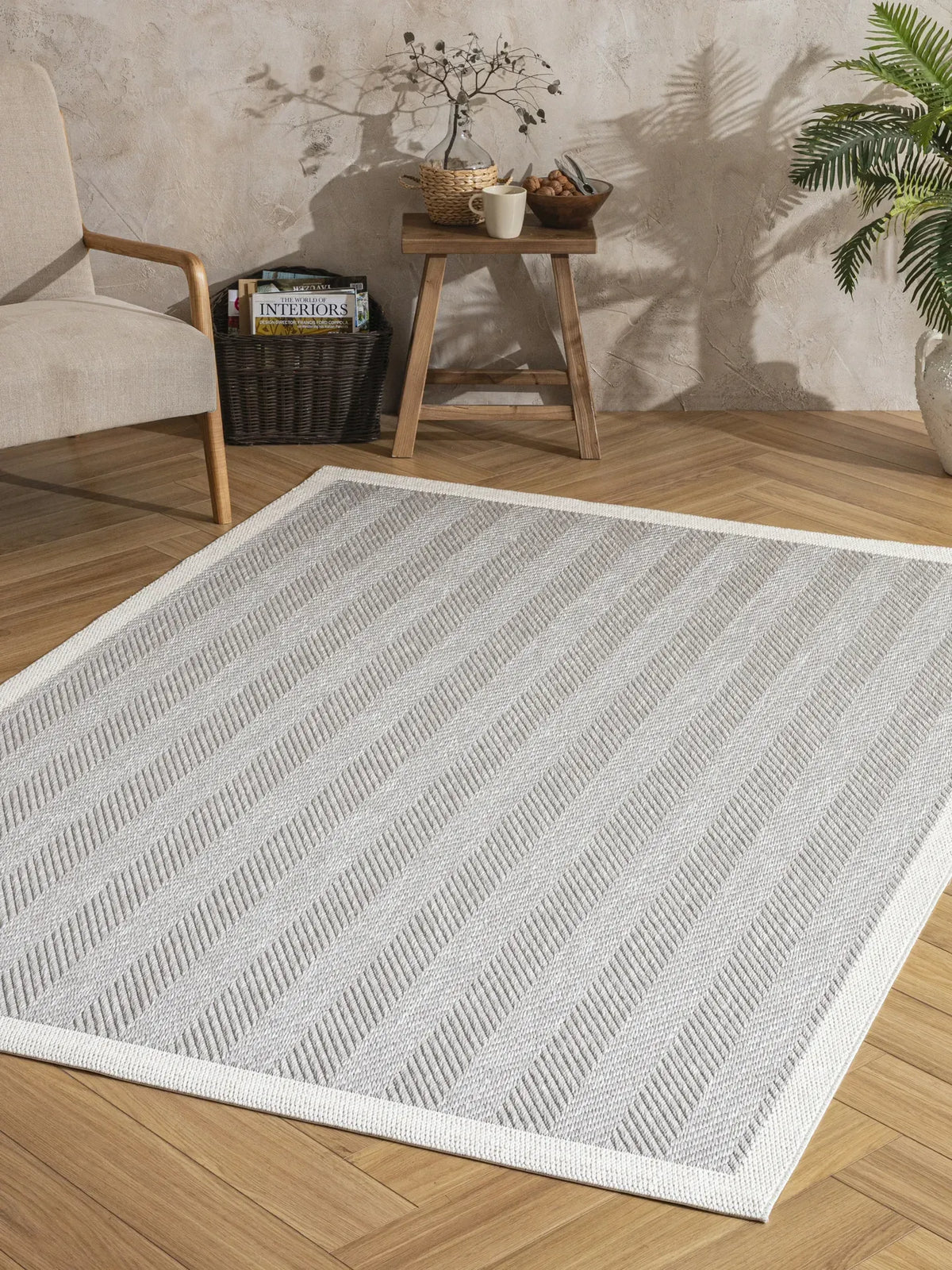Enzo 03 Gri Krem Kaymaz Tabanlı Sisal Halı