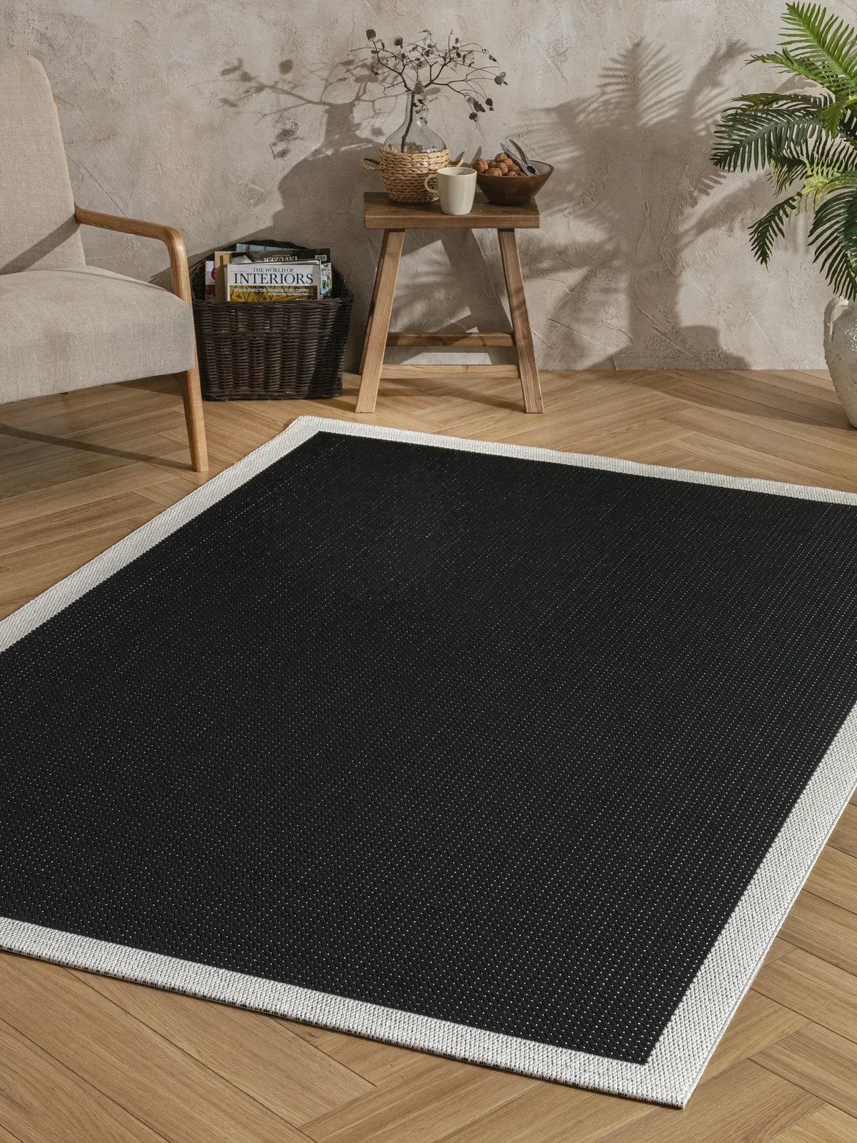 Enzo 05 Black White Kaymaz Tabanlı Sisal Halı
