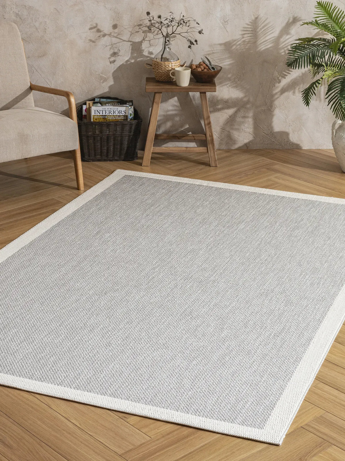 Enzo 07 White Grey  Kaymaz Tabanlı Sisal Halı