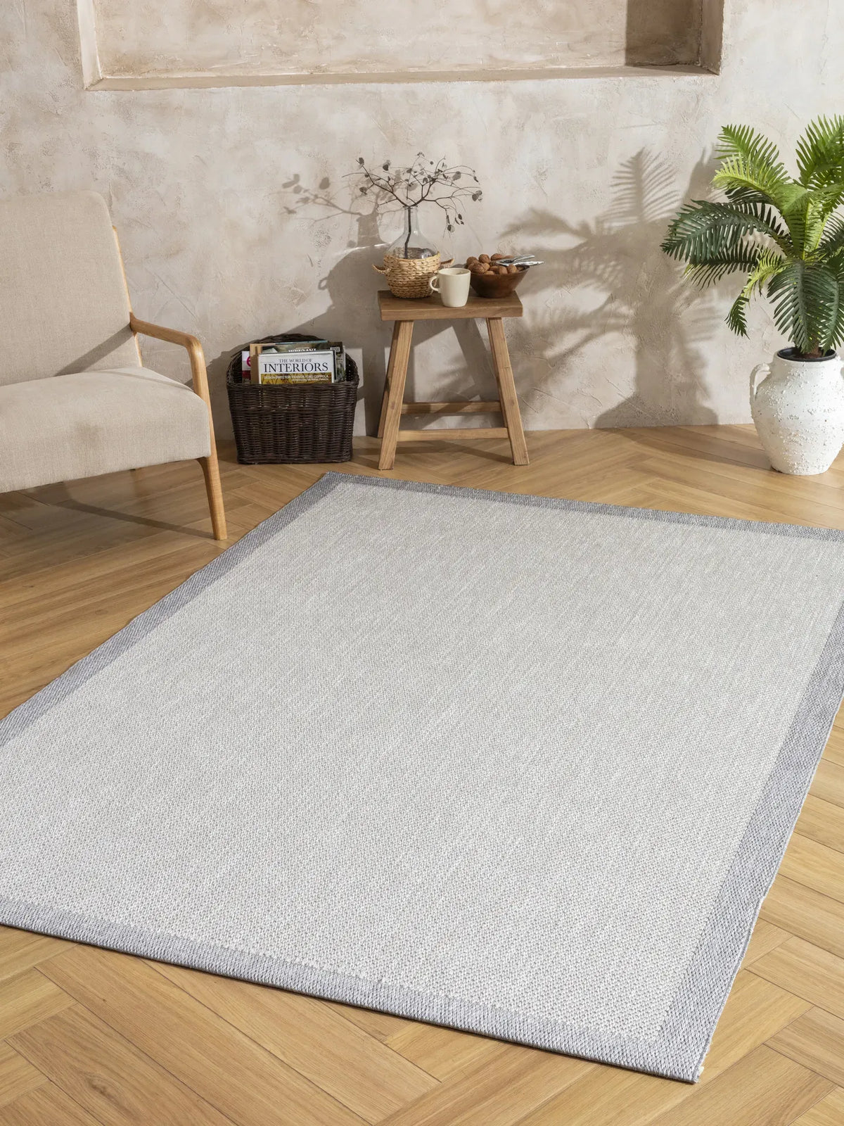Enzo 08 Krem Antrasit  Kaymaz Tabanlı Sisal Halı