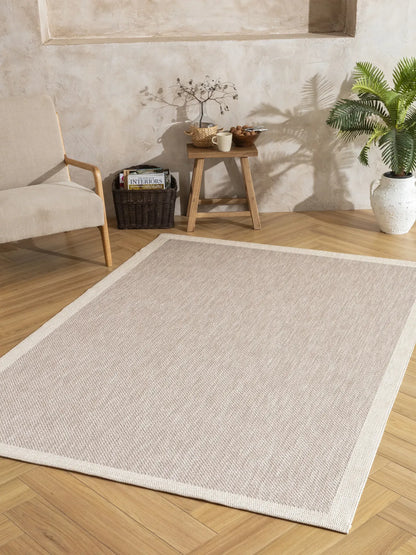 Enzo 10 Beige White Kaymaz Tabanlı Sisal Halı