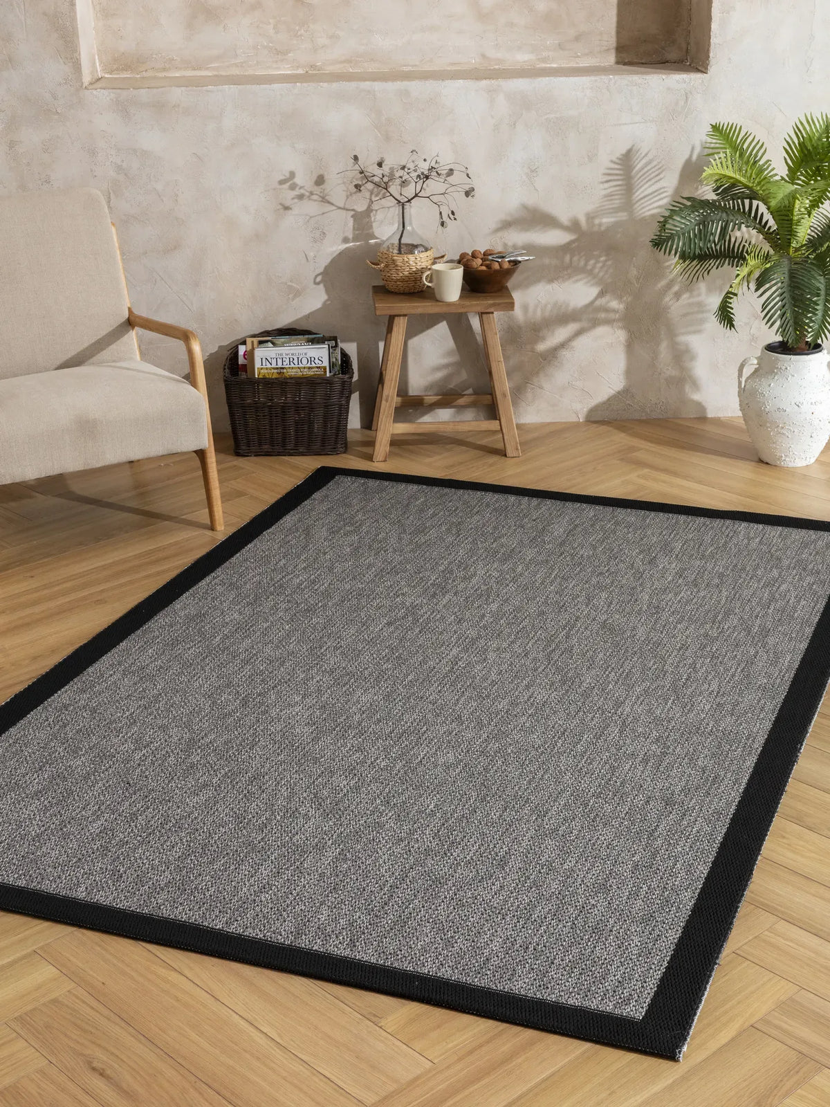 Enzo 11 Gri Siyah Kaymaz Tabanlı Sisal Halı